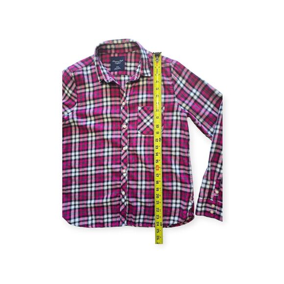 AMERICAN EAGLE OUTFITTERS Women SIze M Pink Plaid Flannel Button Front Shirt - Picture 3 of 6